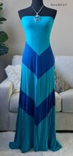 USA New Boho Women's Blue Turquoise Chevron Bohemian Maxi Strapless Dress S M L