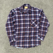 VTG 60s Sears Sanforized Shirt Large Plaid Button Up Flannel Pockets