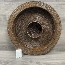Woven Wicker Basket Chip Dip Rattan Bamboo 15.75” Diameter New