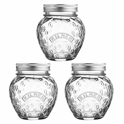3 Stück Kilner 400ml Schraubverschluss Erdbeerform Einmachgläser Marmelade Gurken Einmachen