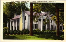 Fort Hill John C. Calhoun Clemson South Carolina Vintage Linen Postcard B27