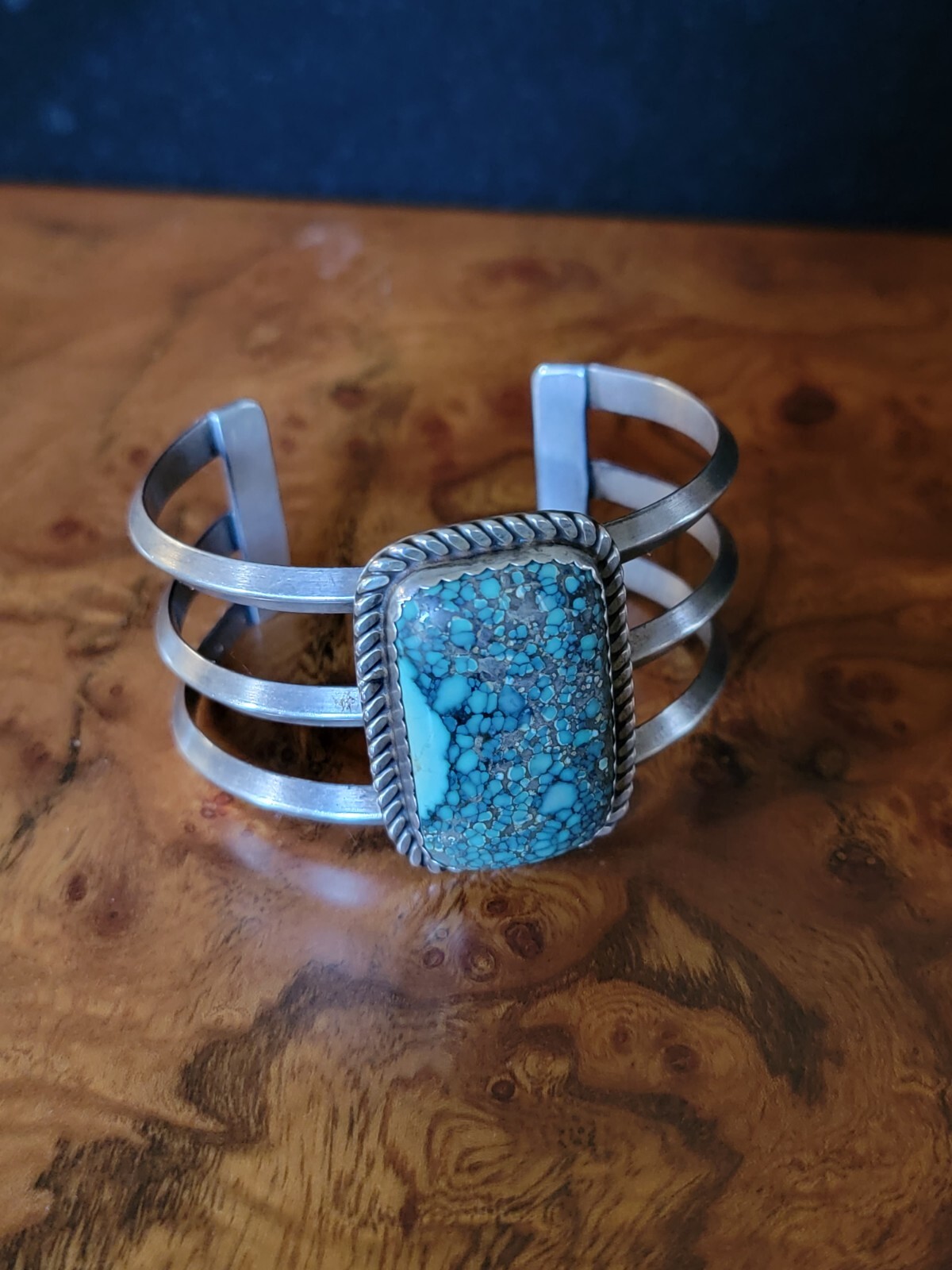 L. Chee Peacock Spiderweb Variscite Cuff Bracelet image 2