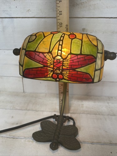 Stained Glass Dragonfly Desk Lamp Metal Base Electric Fast Ship - Picture 10 of 11