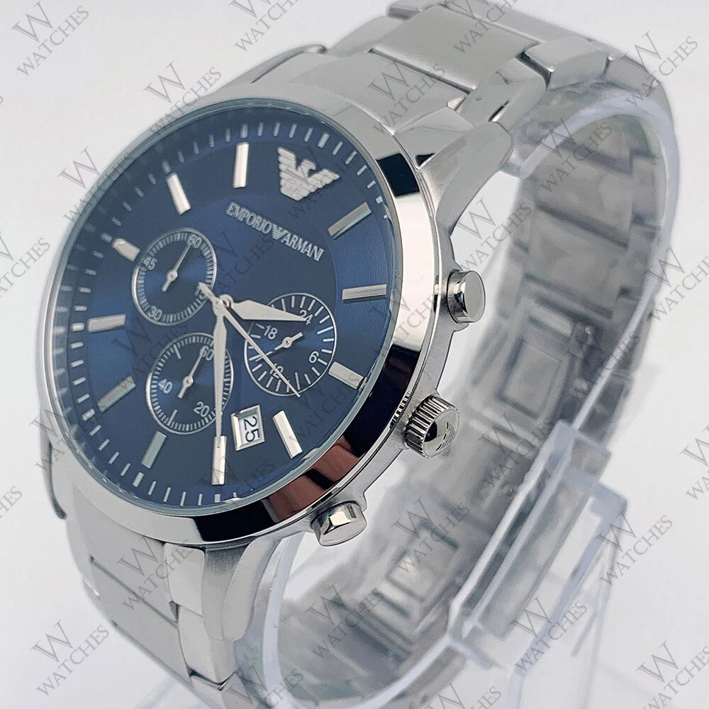 New In Box Emporio Armani AR2448 Men s Blue Dial Chronograph