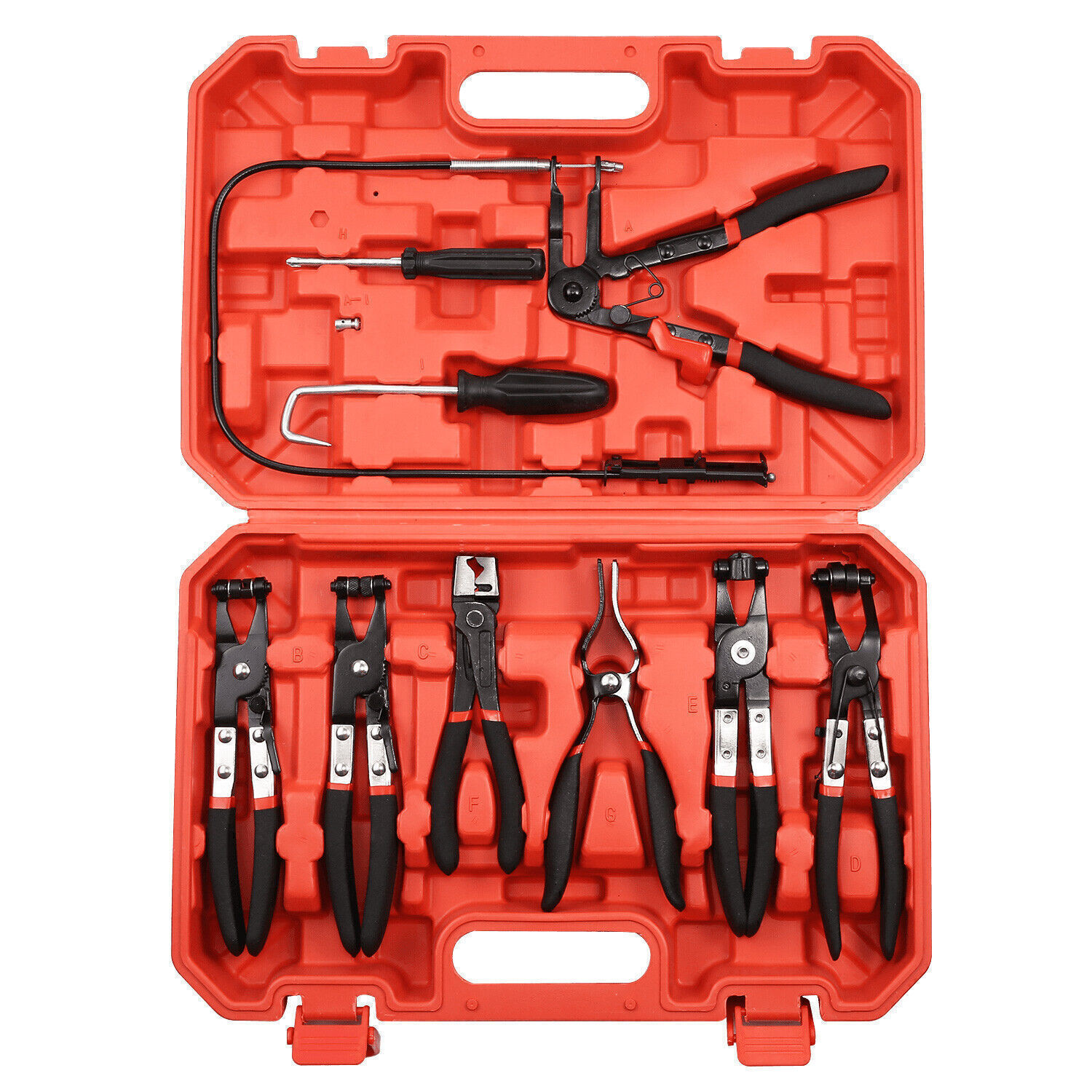 9 PC MECHANIC'S HOSE CLAMP RING PLIERS TOOL SET FLEXIBLE CABLE SWIVEL