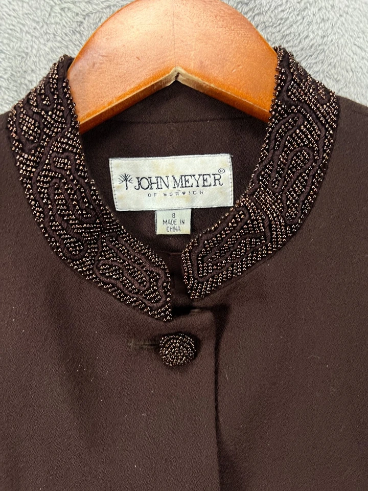 Винтажный женский костюм John Meyer Norwich из 2 предметов 8 100% шерсть коричневый бисер длинная линия - Изображение 4 из 4