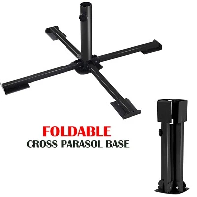 Cross Frame Metal Foldable Stand Holder Heavy Duty Parasol Base Umbrella Garden