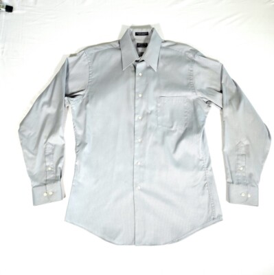 Arrow Fitted Button Up Shirt Adult Meduim 15 1/2 34/35 Grey Long Sleeve Mens