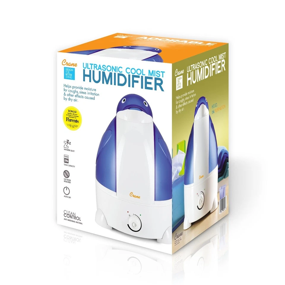 Crane Filter Free Humidifier 1 Gallon Ultrasonic Cool Mist Humidifiers Penguin - Image 3 of 3