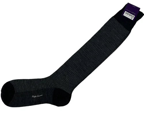 Ralph Lauren Purple Label Dress Gray Houndstooth Wool Socks Made in Italy
