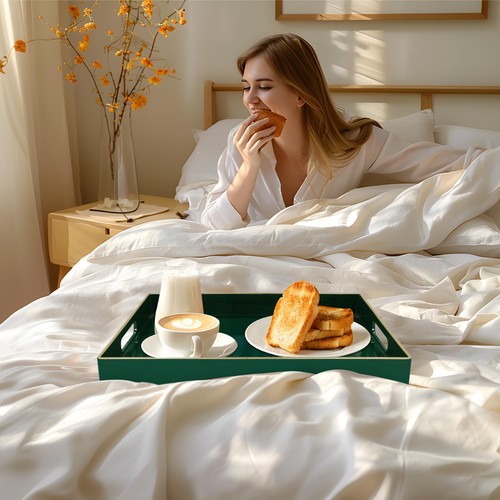 Dark Green Decorative Serving Tray with Handles 15.8x10.2x1.4 inch Plastic - Picture 6 of 7