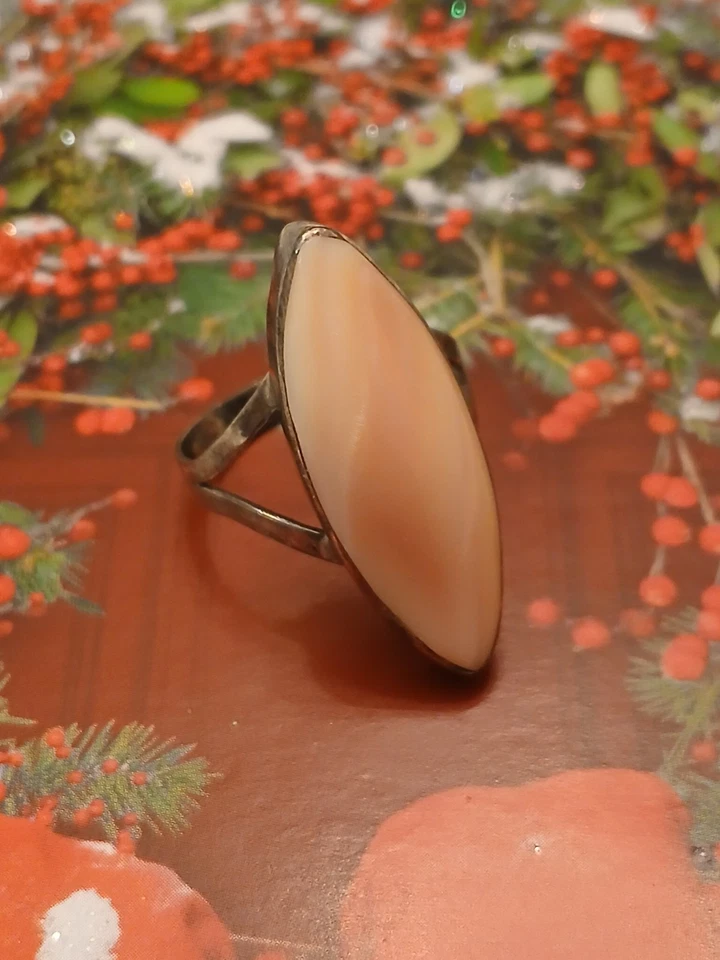 Винтажный ангел кожи розовый коралл коктейльное кольцо, мягкий розовый кабошон натуральный камень - Изображение 2 из 4