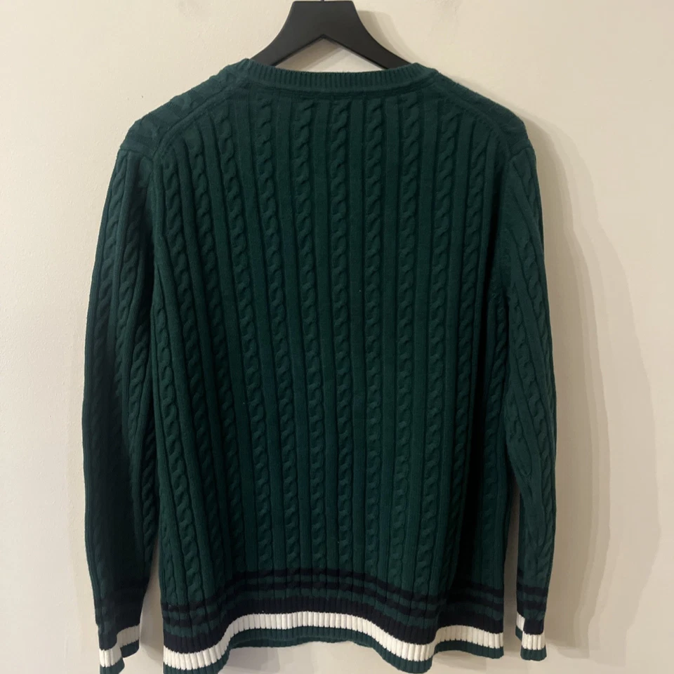 Suéter Tommy Hilfiger L Tejido con Cable Verde Oscuro Algodón Clásico Preppy Tenis Foto 3 de 4