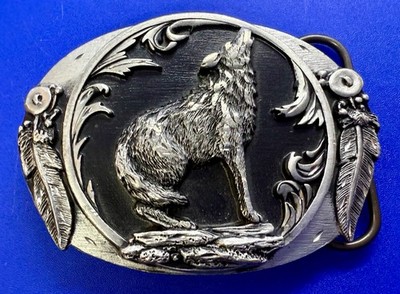 Howling Wolf Moon Dog Feather Native American Indian Siskiyou 1996 Belt Buckle