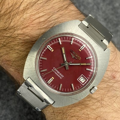 LONGINES CONQUEST AUTOMATIC STEEL BORDEAUX DIAL SWISS WATCH CAL 431 Ca1960