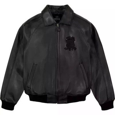 virex Men s Black Cowhide Leather Bomber Jacket USA Flight Varsity Style