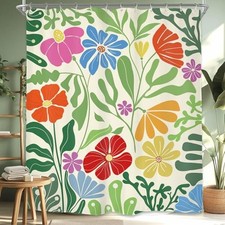 Retro Colorful Flower Shower Curtain Set Inches 60Wx71H Colorful Retro Flower