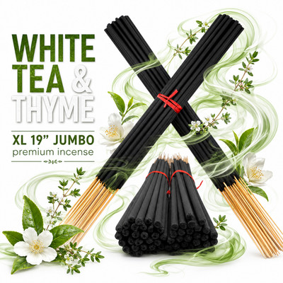 WHITE TEA AND THYME Incense Sticks 19'' Jumbo Extra Large Bulk Handmade