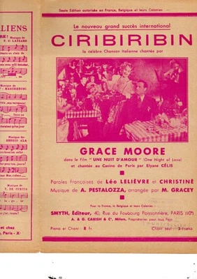 FILM GRACE MOORE PARTITION CIRIBIRIBIN NUIT D'AMOUR PESTALOZZA CHRISTINÉ 1935 - Photo 1/3