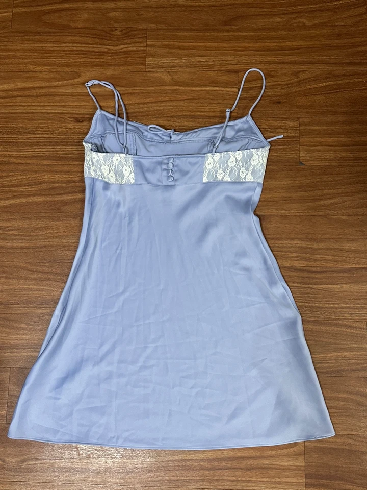 Urban Outfitters Flirty Baby Blue Satin Lace Slip Dress Coquette Size M - Image 2 of 4