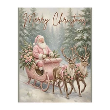 Pink Vintage Woodland Santa Wreath Attachment, Door Hanger or Sign
