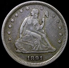 1891 Seated Liberty Silver Quarter 25C  VF+ #V9