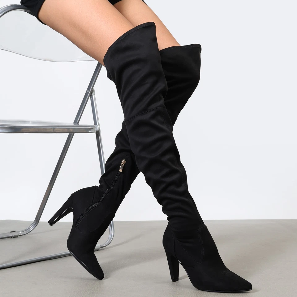 Mujeres Botas hasta el muslo Sobre la rodilla Tacón de aguja Punta Otoño Invierno Botas Foto 4 de 4