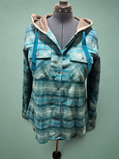Columbia Womens Hooded Flannel Shirt Teal Blu...