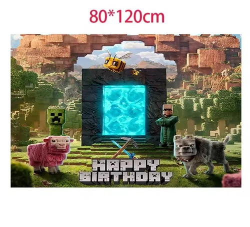 Minecraft Party Decoration New Movie Themed Party Supply for Gamer Fans Backtrop - Picture 5 of 10
