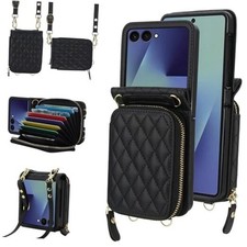 Hand Strap for Samsung Wallet with Card Holder, Galaxy Z Flip 7 Case Black