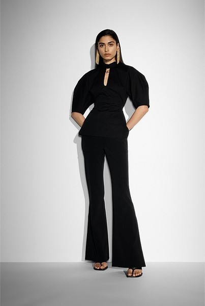 Witchery x Kym Ellery Women Size 4 Black Flared Slim Fit Dress Pants Side Splits