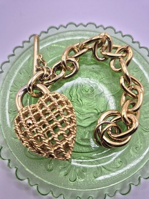 VTG Caged Heart Bracelet Locket Style Goldtone Link Toggle Clasp 7.5'' Costume 