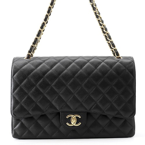 CHANEL Matelasse W-Flap W-Chain Shoulder Bag Size 34 Calfskin Black A58601