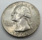 1964 Denver Mint USA Washington Quarter Dollar 90% Silver 25c Coin Mint D B18