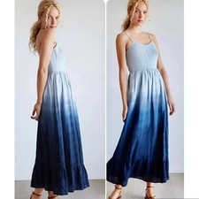 Madewell Dip Dye Pintuck Ruffle Maxi Dress Size 10 Coastal Boho Ombre Vacation