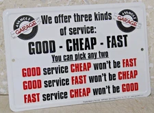 THREE KINDS of SERVICE Embossed Sign Man Cave Garage Bar Wall Decor US MADE