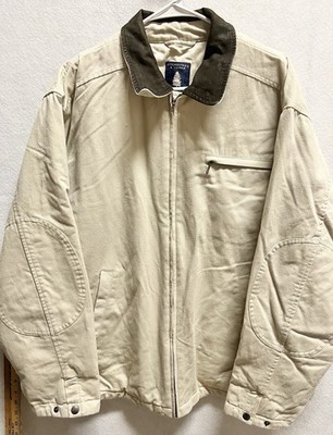 Roundtree Yorke Jacket Men L Khaki Outdoor Plaid Lined Field Zip Cotton Coat