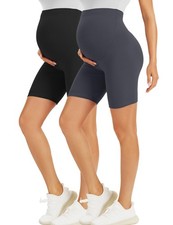 2 Pack VALANDY Maternity Biker Shorts Over Bump Support Yoga Gym Black Grey XL