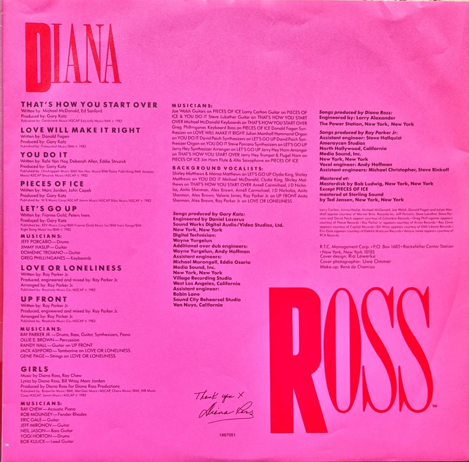 Diana Ross - Ross (1984) Capitol Vinyl LP - Bild 3 von 4
