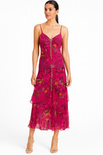 SUE WONG Nocturne Floral Embellished Bead Tassel Ruched Silk Tiered Gown Dress 4