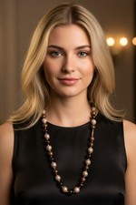 Collana di perle in vetro maculato stile vintage marrone oro macchia stile Murano