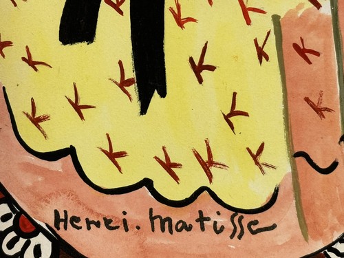 Henri Matisse (hecho a mano) dibujo en papel antiguo firmado y estampado, arte de colección - Imagen 2 de 4