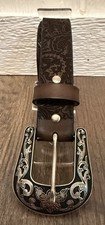 Ariat Girls Sz 26 Brown Genuine Leather   Laser Cut Paisley Western Belt Rodeo
