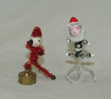 Japan Antique Tie On Figures Vintage Santra Christmas Ornament 1950's