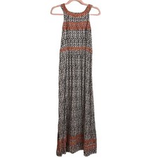 THML Jameson Embroidered Orange and Black Halter Maxi Dress