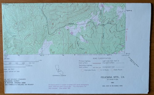 USGS Topo Map 7.5' Quad Feliciana Mtn., CA 37119-E8-TF-024 (1992)