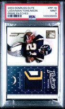 2003 DONRUSS LADAINIAN TOMLINSON GAME USED 2-COLOR PATCH SSP #/50 *PSA MINT 9!