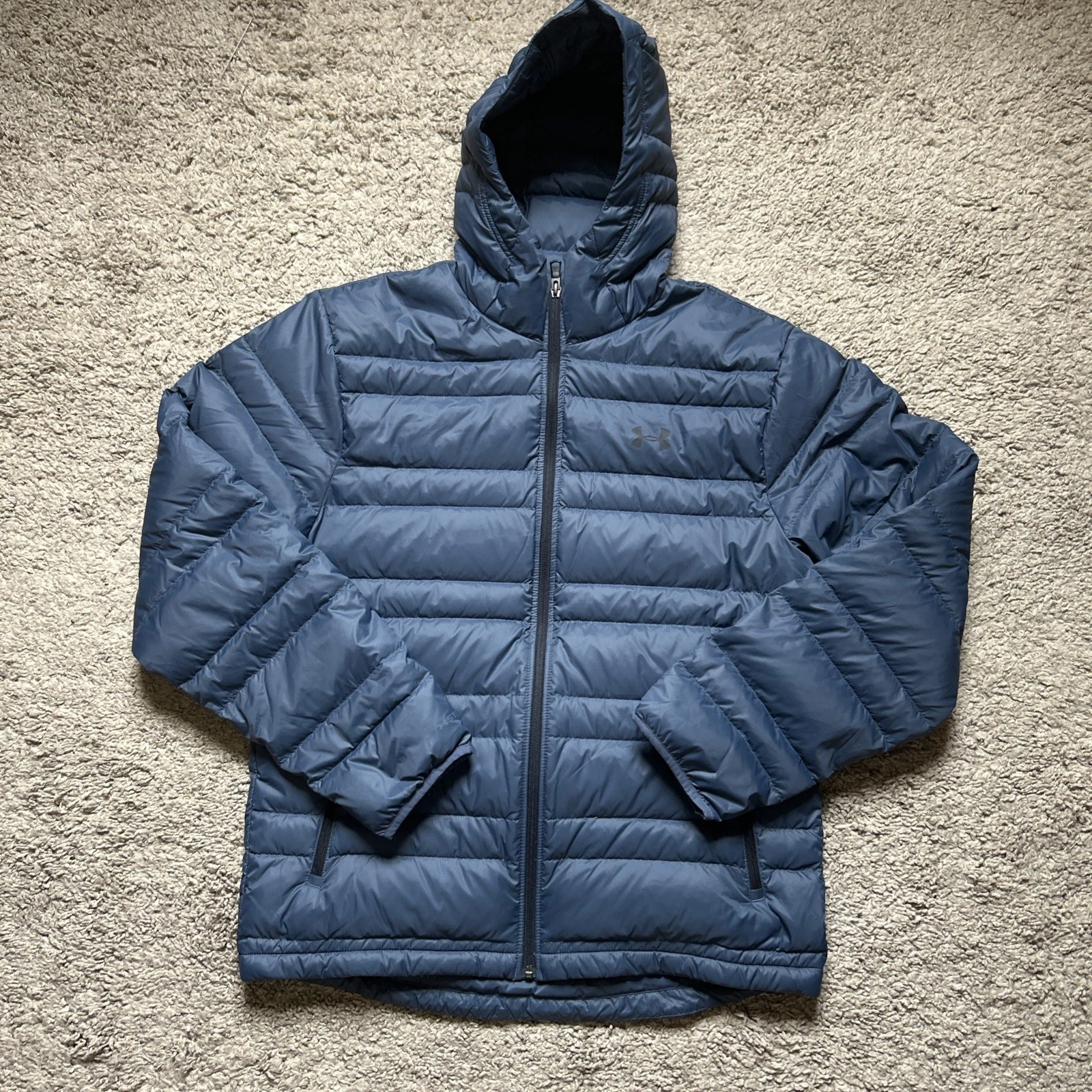 Under Armour Storm Down Jacket Men’s Large Blue Full Zip Hooded Puffer Nylon