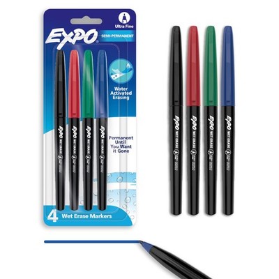 Wet Erase Markers, Semi-Permanent Markers, Assorted, Ultra Fine Point, 4 Count