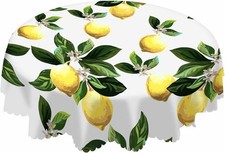 AOYEGO Yellow Lemons Table Cloth Flower Leaves Cool 60 Round ,